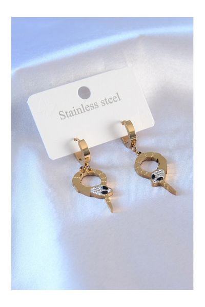 TREND 316l Steel Gold Color Snake Model Zircon Stone Women's Earrings