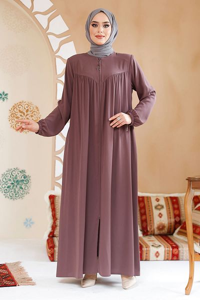 Neva Style Dusty Rose Zippered Hijab Ferace - 45285Gk