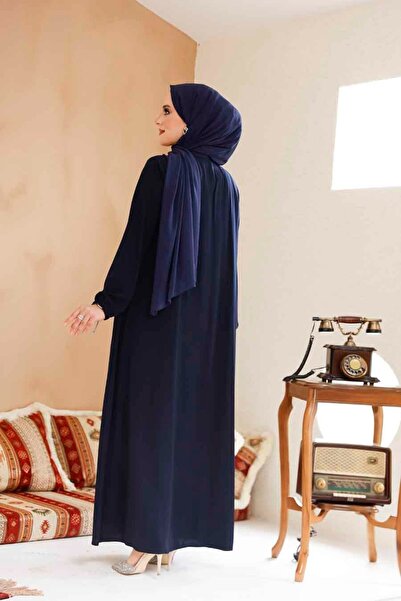 Neva Style Zippered Navy Blue Hijab Ferace 45290L