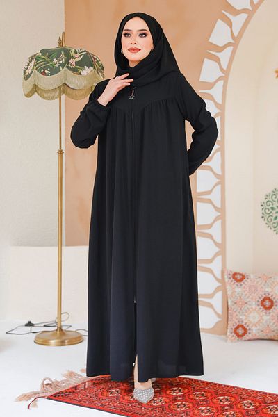 Neva Style Hijab negru cu fermoar Ferace 45285S