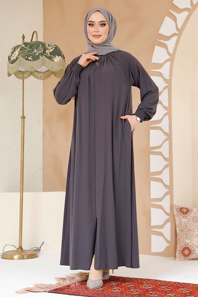 Neva Style Black Hijab Ferace - Fermoar, Model 45293FU