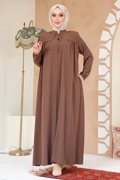 Neva Style Καφέ Φεράκι με Φερμουάρ Hijab - 45290KH
