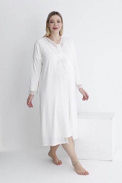 Miss Dünya Lissa White Plus Size Maternity Nightgown Set with Dressing Gown