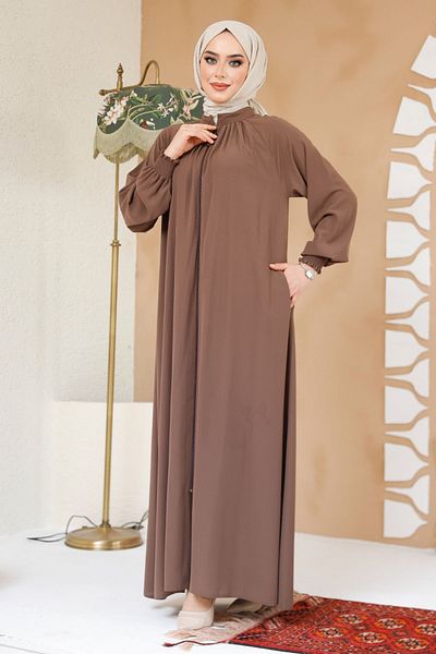 Neva Style Zippered Dark Mink Hijab Ferace 45293Kv