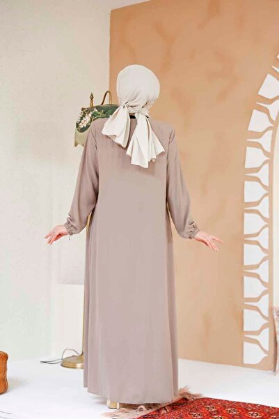 Neva Style Beige Hijab Ferace - Zippered, Model 45290Beige