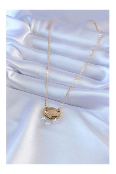 Store 316L Steel Gold Color Lotus Model Zircon Stone Women's Necklace