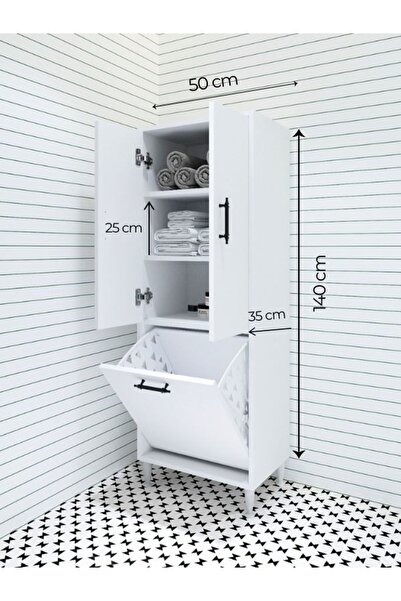 Dzdizayn Orkide Kirli Çamaşır Sepetli 2 Kapaklı Çok Amaçlı Dolap