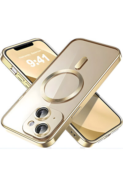 Fibaks İphone 14 Plus Uyumlu Kılıf Kamera Lens Korumalı Magsafe Şarj Kilifi Şeffaf Renkli Yumuşak Kapak