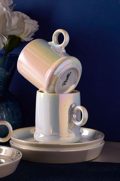 Perotti Pearl Porcelain Luster Coffee Cup Set for 6 People