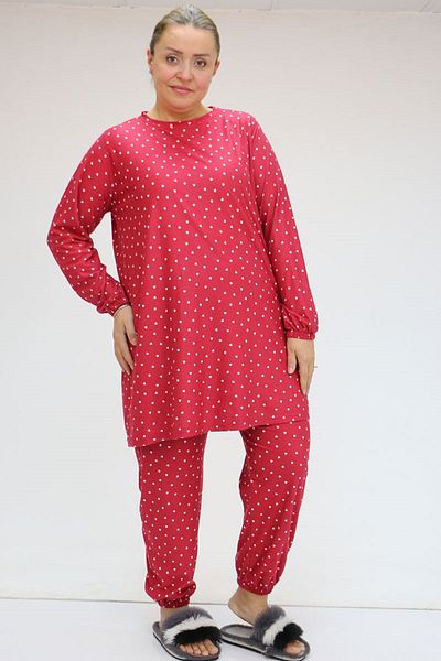 Eslina 47810 Large Size Sleeves Elastic Micro Suede Pajamas Set - Red