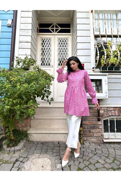 KÜÇÜĞÜM BUTİK Pink Ruffle Collar Crispy Poplin Tunic