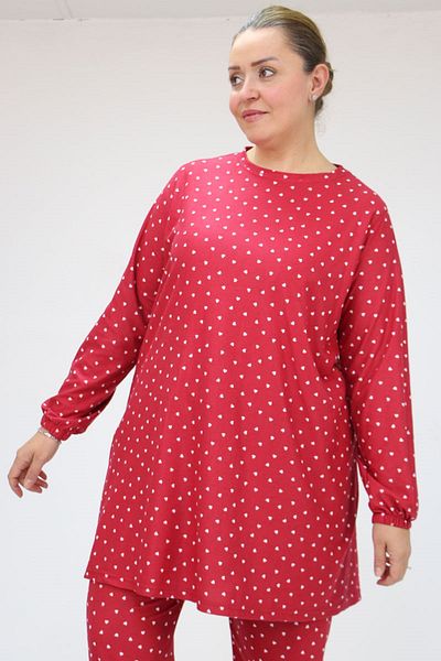 Eslina 47810 Large Size Sleeves Elastic Micro Suede Pajamas Set - Red