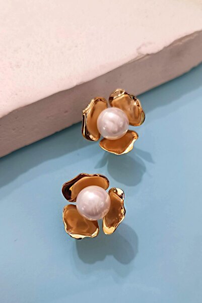 New Obsessions Blooming Incili Çiçek 925 Gümüş Çivili Küpe