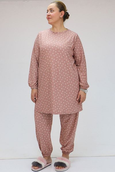 Eslina 47810 Large Size Sleeves Elastic Micro Suede Pajamas Set - Powder