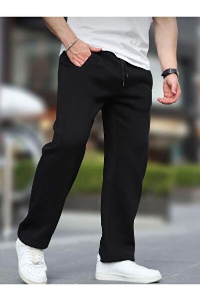 THE WHITE بنطال رياضي أسود موسمي بأرجل مستقيمة للرجال