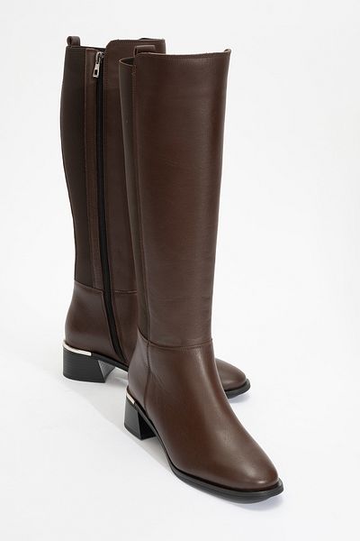 LuviShoes ROCHOS Brown Skin Stretch Λεπτομερείς γυναικείες μπότες από γνήσιο δέρμα