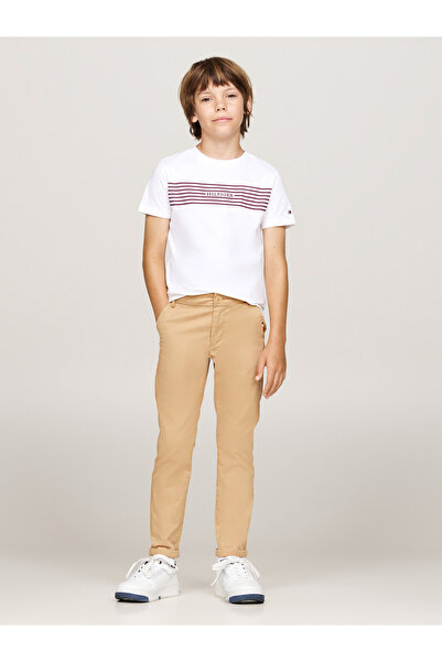 Tommy Hilfiger تي شيرت مخطط أبيض بأكمام قصيرة ورقبة دائرية