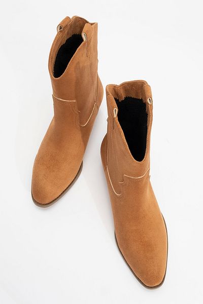 LuviShoes Γυναικείες μπότες με χοντρό τακούνι SOME Tan Suede