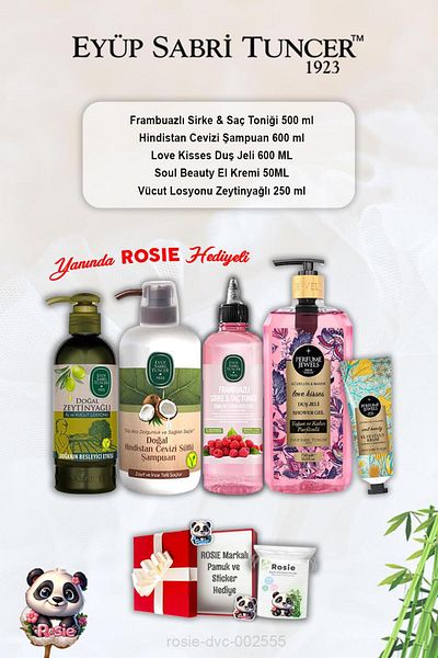 Eyüp Sabri Tuncer Love Kisses Shower Gel, Soul Beauty Cream, Coconut Shampoo, Raspberry Tonic, Olive Oil Lotion