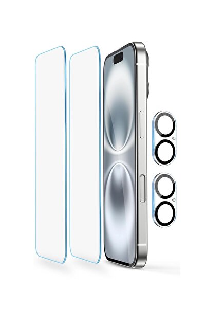 Evax (2 CAM + 2 LENS) iPhone 16 Uyumlu 2 Adet Ekran Koruyucu ve 2 Adet Kamera...