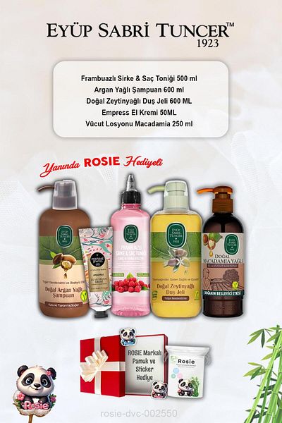 Eyüp Sabri Tuncer Tonic Raspberry, Argan Shampoo, Olive Oil Shower Gel, Empress Cream, Macadamia Lotion and Rosie