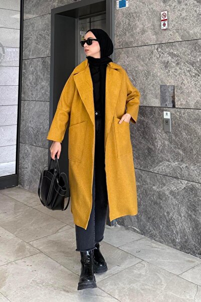 lamelif Mustard Yellow Filthy Stitched Cashmere Coat