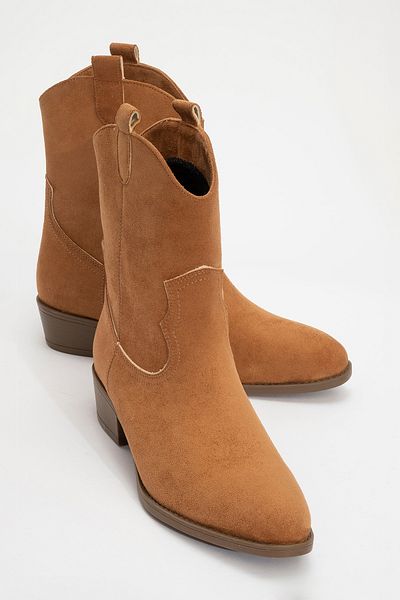 LuviShoes Γυναικείες μπότες με χοντρό τακούνι SOME Tan Suede