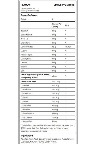 Laperva Amino EAA + Glutamine, Strawberry Mango, 390 Gm, 11000 mg Amino Acids