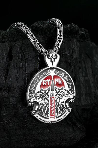 OSMANLI GÜMÜŞ Erkek Gümüş Kolye - İntikam Yemini İşlemeli Bozkurt Model Kral ...