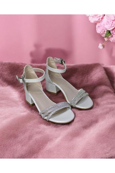 ALPELLİ ByAlp Girl's 3-Stripes Stone Mother of Pearl Heeled Evening Dress Shoes