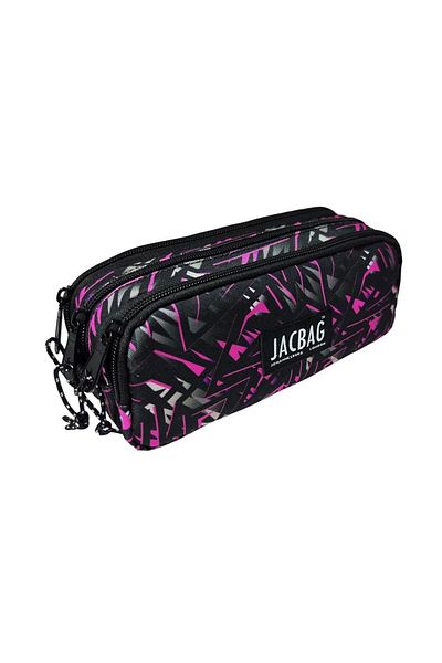 Jacbag Τσάντα μολυβιού τριών διαμερισμάτων για παιδιά και ενήλικες - Ροζ γεωμετρική - κορίτσια/γυναίκες