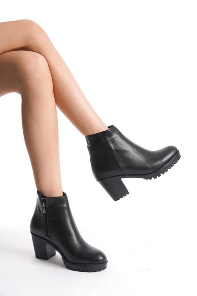 CZ London Cizme de damă din piele naturală, cu vârf rotund, cu toc, cu fermoar, pantofi de iarnă