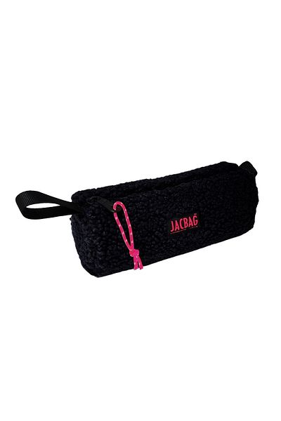 Jacbag Μαύρο-ροζ Teddy βελούδινο κυλινδρικό τσαντάκι μολυβιού