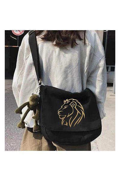 Touz Moda Lion Printed Black Messenger Bag