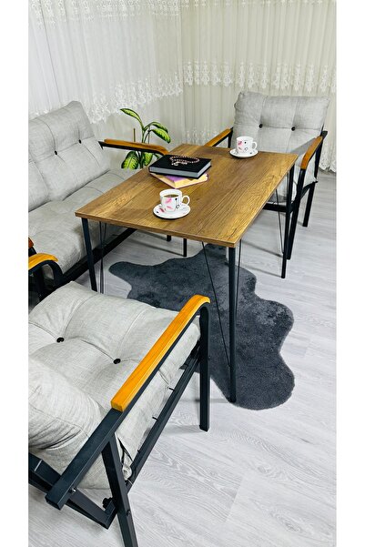 Madame Home Kadife Balkon, Bahçe,Teras,Cafe - Salon - Metal Kanepe Koltuk Takımı - 2+1+1 + Masa