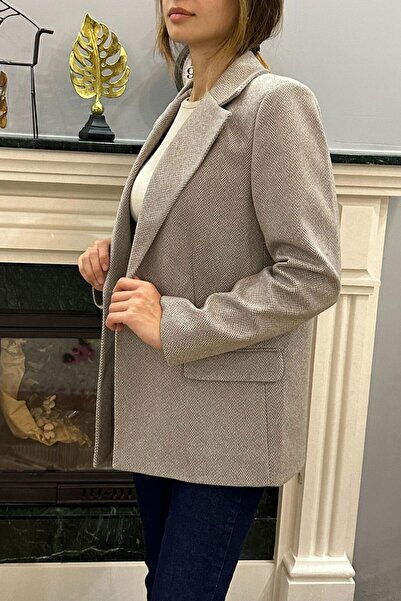 SeHlen Butik KAHVERENGİ KAZAYAĞI DESENLİ MARKA BLAZER CEKET
