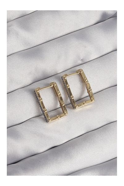 Clariss Brass Gold Color Zircon Stone Rectangular Model Seranay Earrings