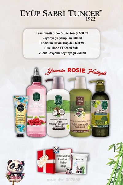 Eyüp Sabri Tuncer Olive Oil Lotion and Shampoo - Raspberry Tonic, Blue Moon Cream, Coconut Shower Gel and Rosie