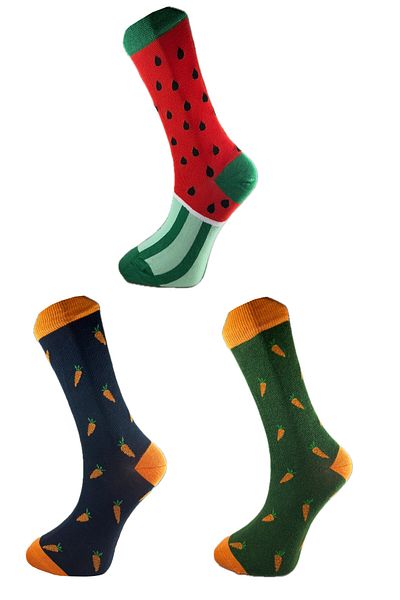 SİHİRLİ AYAKLAR 3 Pairs Men's Food Pattern Socks Colorful Socks Gift Cotton Washed Socks