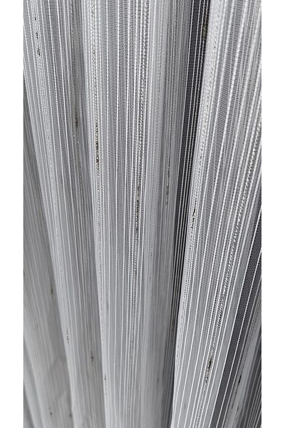 Yuka 1/3 Close Pleat Leaded Skirt - Chain Tulle Curtain with Stripes and Gold Drop Detail