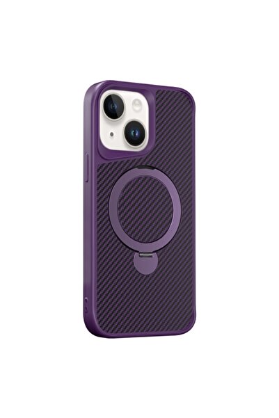 Gpack Apple iPhone 14 Plus Kılıf Karbon Fiber Magsafeli Standlı Alp Kapak Der...