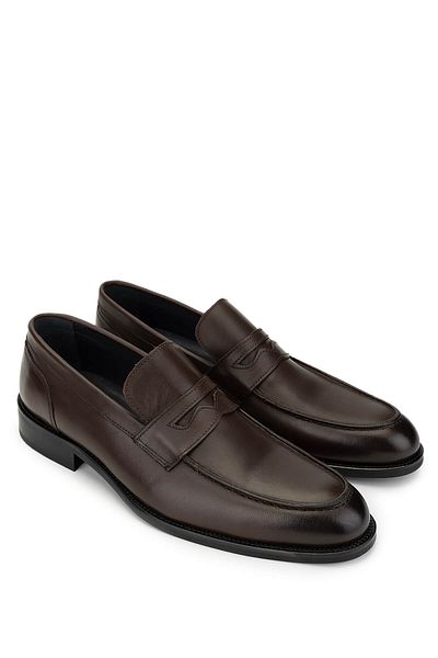 Tamer Tanca Men's Genuine Leather Brown Loafer Shoes