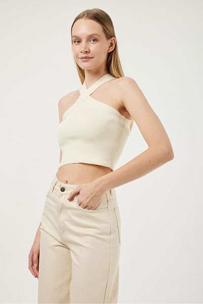 POODLE Women's Cross Strap Crop Knitwear Bustier