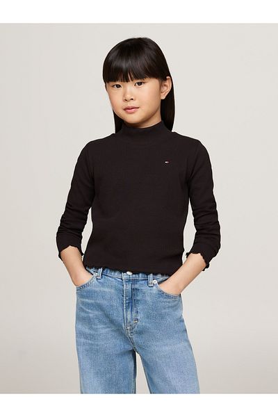 Tommy Hilfiger Black Mock Neck Full Sleeve Solid Shirts