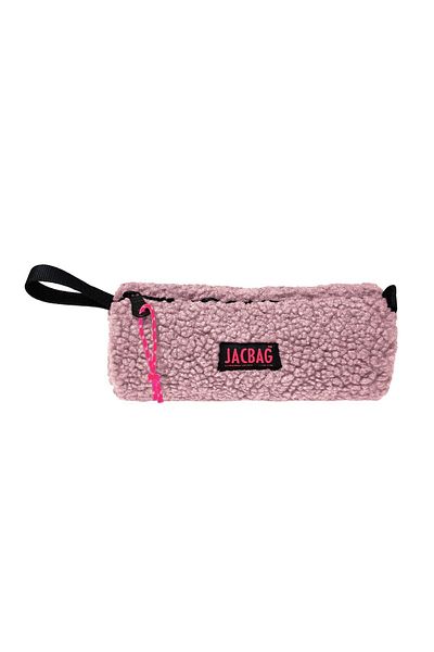 Jacbag Ροζ Teddy Cylinder Λούτρινη τσάντα μολυβιού για κορίτσια