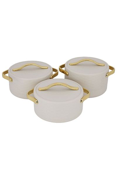Alsaif Gallery Kinda light beige and gold container set, 3 pieces (1.5+2+2.5) litres