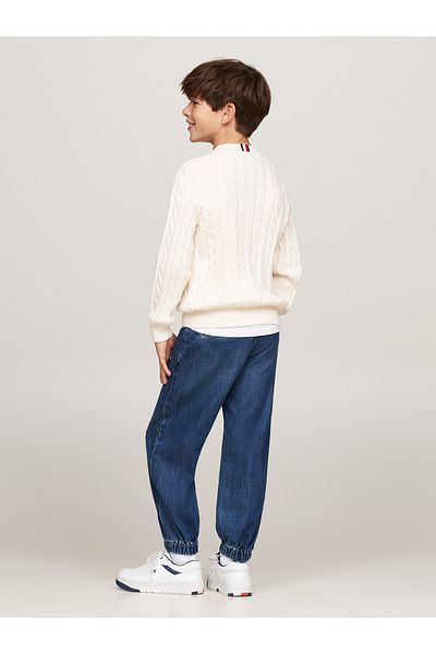 Tommy Hilfiger Ivory Round Neck Full Sleeve Textured Pullover Sweater