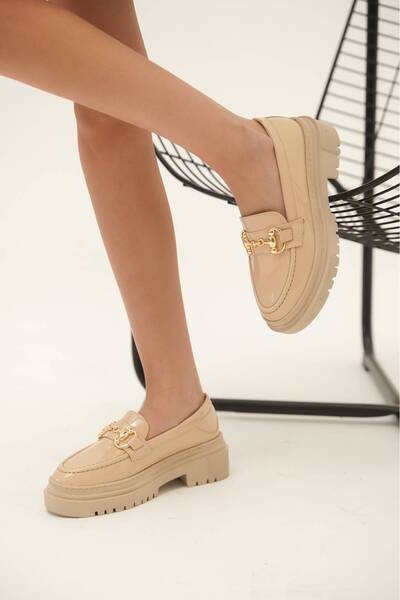 Lizzu Kadın Toka Detaylı Loafer Clare Bej Rugan