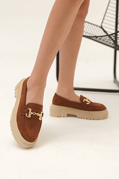 Lizzu Дамски мокасини Clare от кафяв велур - с катарама