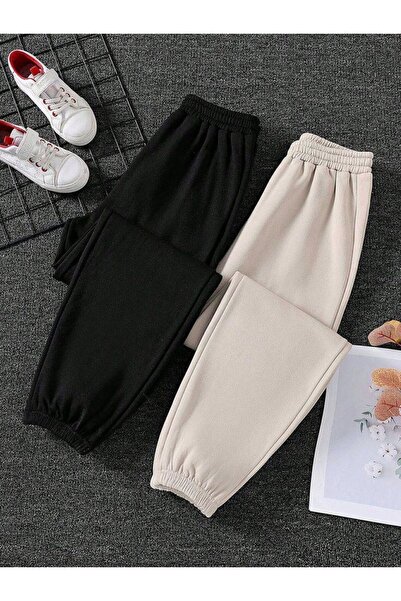 JustBS NEGRU-BEIG PACHET DE 2 SUBȚIRI DE TRANSPORT JOGGER DIN BUMBAC
